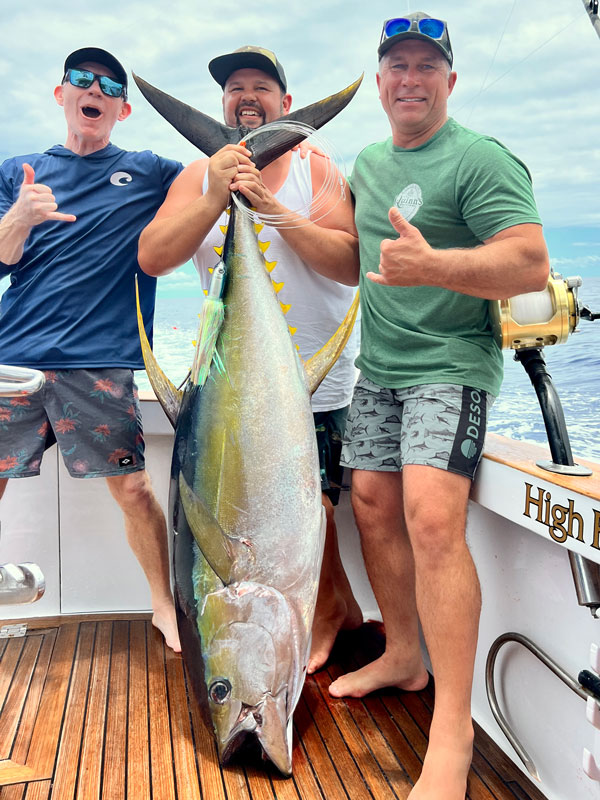 Huge Yellow Fin Tuna caught by angler on High Flier Sportfishing boat in Kona, Hawaii