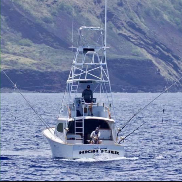 The back of the High Flier fishing off the coast of Kona Hawaii